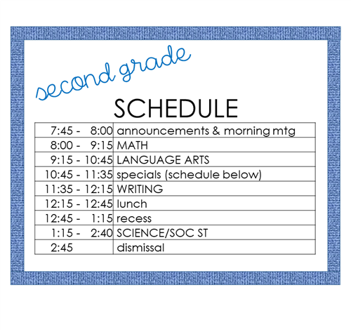 2nd grade daily schedule 